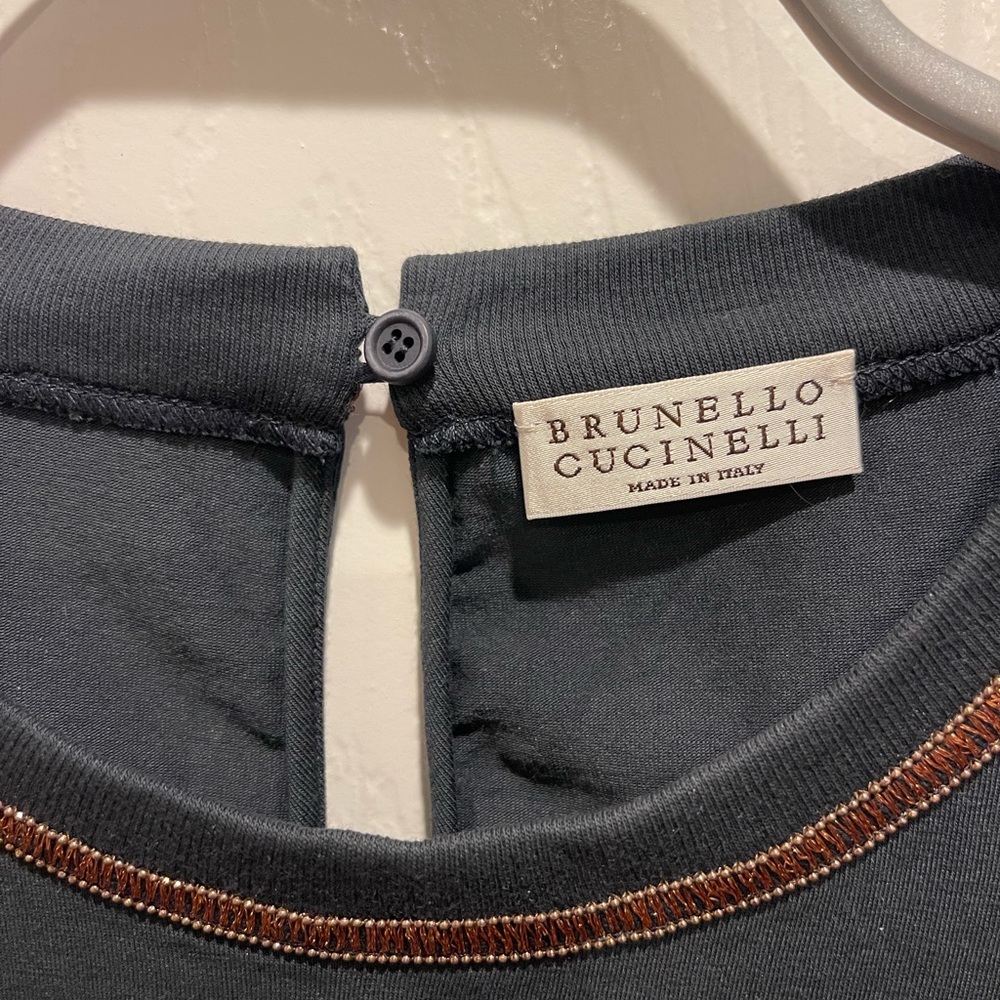 Brunello Cucinelli Dark Tee with Brown Accent - Picture 3 of 5